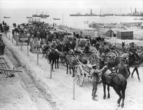Horse drawn transportation, Allied operations in the Dardanelles, Turkey, 1915-1916. Artist: Unknown