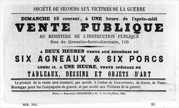 Vente Publique, from French Political posters of the Paris Commune,  May 1871. Artist: Unknown