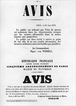 Avise, from French Political posters of the Paris Commune,  May 1871. Artist: Unknown
