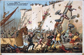 Seige of Paris by the Normans,19th Century. Colour Lithograph. Private collection. Creator: Unknown.