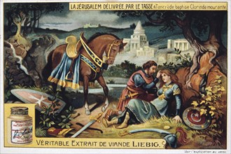 La Jerusalem deliveree par le Tasse, Tancrede baptises the dying Clorinde. 19th Century. Artist: Unknown