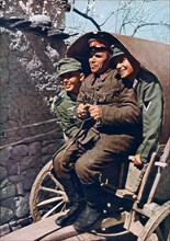 German alpine troops in a cart with a Bulgarian soldier, Struma Valley, Bulgaria, 1941. Artist: Unknown