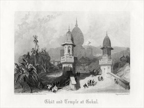'Ghat and Temple at Gokul', India, c1838.Artist: R Wallis