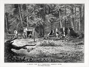 'A Mining Camp on a North-West American River', 1877. Artist: Unknown