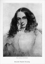 Elizabeth Barrett Browning, English poet of the Victorian era, mid-19th century.Artist: Field Talfourd