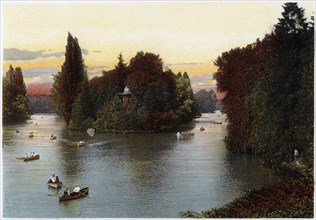 A lake in the Bois de Boulogne, Paris, c1900. Artist: Unknown