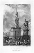St Martin's Church from Charing Cross, London, 19th century.Artist: J Woods