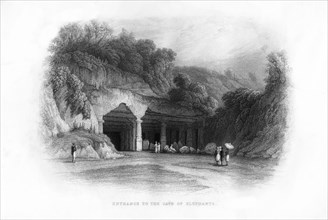 Entrance to the Elephanta Caves, Bombay, India, 19th century. Artist: Unknown