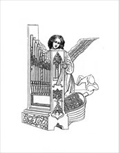 Angel and organ, early 16th century, (1843).Artist: Henry Shaw