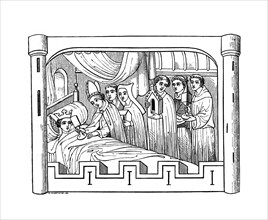 Louis, the eldest son of Philip Auguste, king of France, lies ill in bed, 1191, (1843).Artist: Henry Shaw