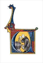 Initial letter 'U', early 14th century, (1843).Artist: Henry Shaw