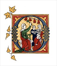 Initial letter 'O', 14th century, (1843).Artist: Henry Shaw