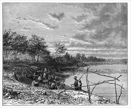 Washing sand for diamonds on the banks of the Vaal River, South Africa, c1890. Artist: Unknown