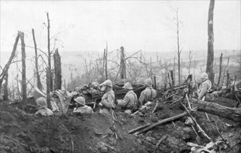 French soldiers overlooking German positions, Battle of Malmaison, 1917. Artist: Unknown