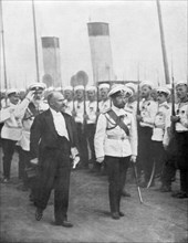 Tsar Nicholas II with French President Raymond Poincare, 1914. Creator: Unknown.
