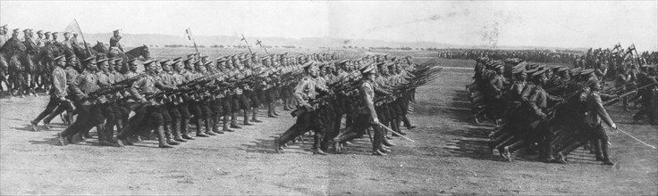 Russian troops parading during French President Raymond Poincare's visit to Russia, 22 July, 1914. Creator: Unknown.