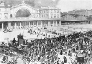 The Gare de l'Est railway station during the period of mobilization, Paris, France, 1914.Artist: Andre Devambez