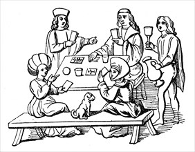 Card party, early 16th century, (1910). Artist: Unknown