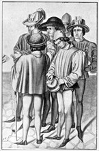 Men wearing favours in their hats, 15th century, (1910). Artist: Unknown