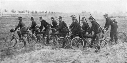 Belgian bicycle troops in Haelen, Belgium, August 1914.Artist: Montigny