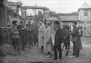 Interrogation of German prisoners, France, August 1914. Artist: Unknown
