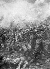 'German soldiers under fire from allied guns', Flanders, World War I, 1914, (1926).Artist: J Simont