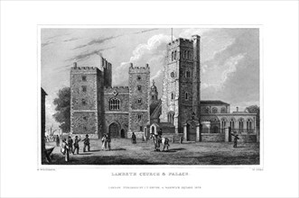 Lambeth Church and Palace, London, 1829.Artist: W Syms