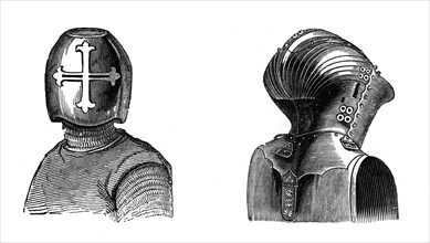 Helmets, 13th and 15th centuries, (1870). Artist: Unknown