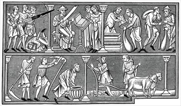 Scenes of medieval life, 13th century, (1870). Artist: Unknown