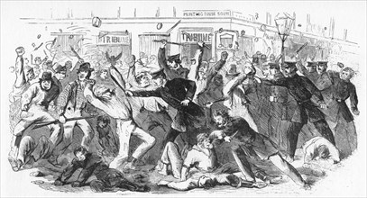 'Police Charge Rioters At The Tribune Office', c1860s. Artist: Unknown