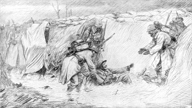 French soldiers seeing the funny side of falling in the mud, World War I, 1916, (1926). Artist: Unknown