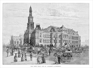 The Town Hall and St Andrew's Cathedral, Sydney, New South Wales, Australia, 1886. Artist: Unknown