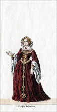 Queen Katharine, costume design for Shakespeare's play, Henry VIII, 19th century. Artist: Unknown