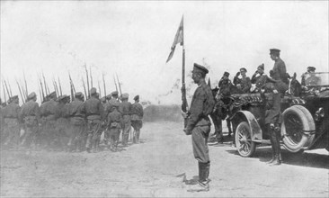 Russian troops parading in front of Alexander Kerensky, First World War, July 1917. Artist: Unknown