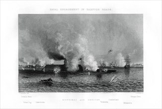 Battle of the 'Monitor' and the 'Merrimack', Hampton Roads, Virginia, 9 March 1862 (1862-1867).Artist: J Davies