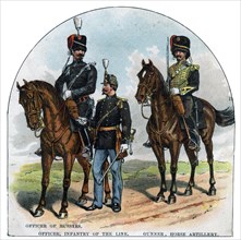 Officer of Hussars, Officer, infantry of the Line, Gunner, horse artillery, 19th century. Artist: Unknown