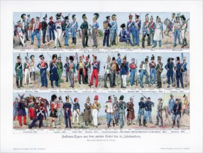 Types of soldiers from the middle of the 19th century, 1900.Artist: Richard Knotel