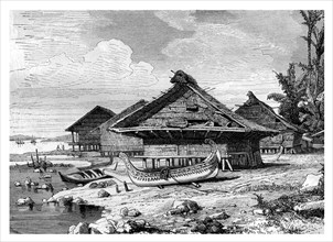 Village on Seram, Indonesia, 19th century.Artist: J Moynet