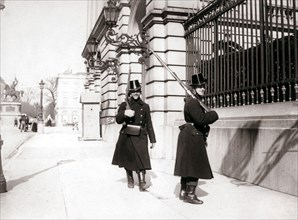 Guards patrolling, Brussels, 1898.Artist: James Batkin