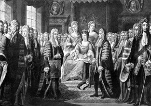Articles of Union Presented by Commissioners to Queen Anne, 1706. Artist: Unknown