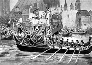 Queen Elizabeth's river coronation procession, London, 1558 (c1905). Artist: Unknown