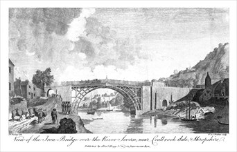 View of the iron bridge over the river Severn, Coalbrookdale, Shropshire, 19th century.Artist: W & J Walker