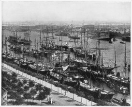 Hamburg harbour, Germany, late 19th century.Artist: John L Stoddard