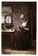 Knitting fisherwoman, 1901.Artist: Hobbe Smith