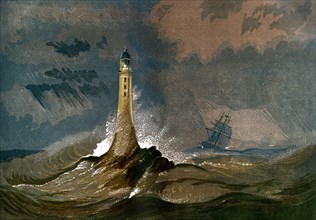 Smeaton's Eddystone Lighthouse, Devon, c1850. Artist: Unknown