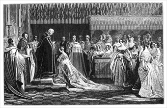 Queen Victoria receiving the Sacrament at her Coronation, 28 June 1838, (1900). Artist: Unknown