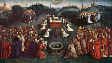 'The Adoration of the Mystic Lamb', The Ghent Altarpiece, 1432, (c1900-1920).Artist: Jan van Eyck