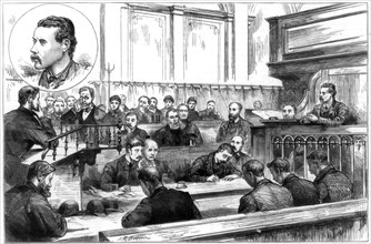Examination of John F Egan at Birmingham police court, the dynamite plot, 1884. Artist: Unknown