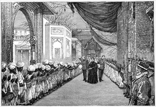The queen's visit at the opening of the Indian and Colonial Exhibition, London, 1886, (1900). Artist: Unknown