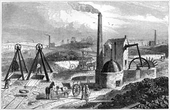 Whimsey, or engine drawing coal in the Staffordshire collieries, 1886. Artist: Unknown